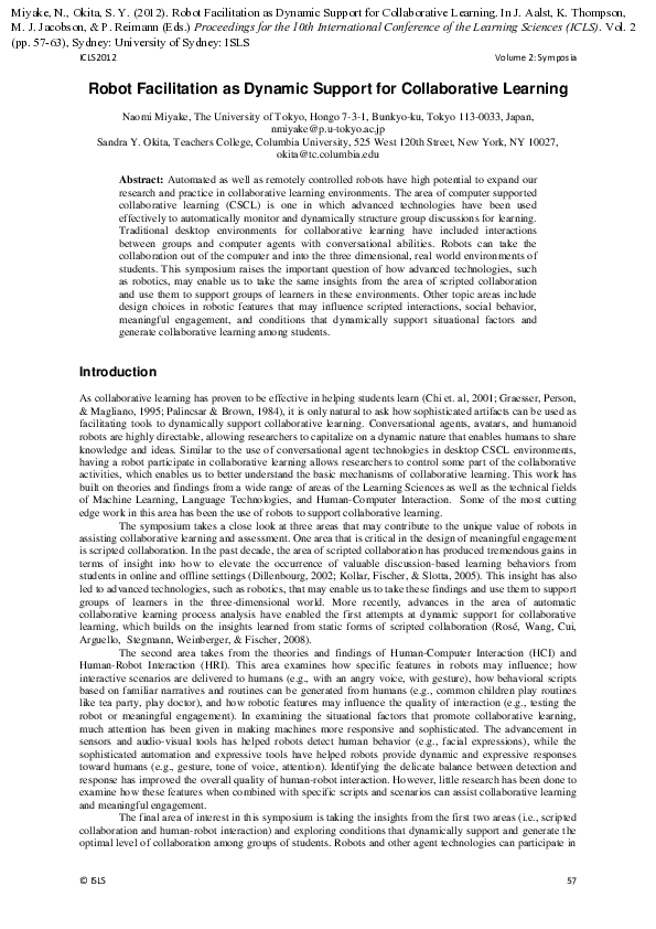 (PDF) Robot Facilitation as Dynamic Support for Collaborative Learning