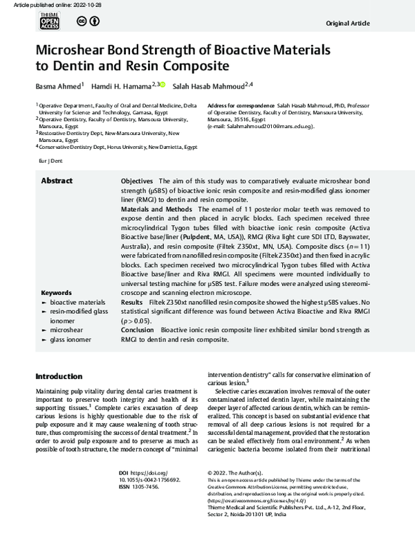 (PDF) Microshear Bond Strength of Bioactive Materials to Dentin and ...