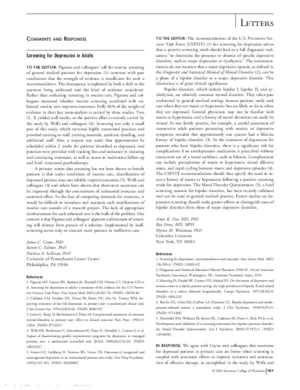 (PDF) Screening for Depression in Adults