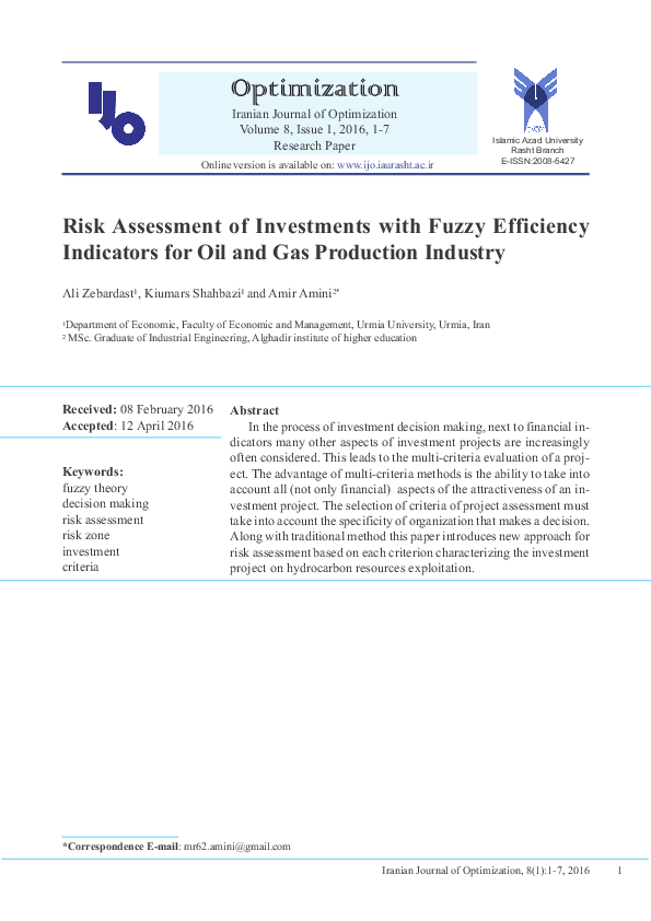 (PDF) Risk Assessment of Investments with Fuzzy Efficiency Indicators ...