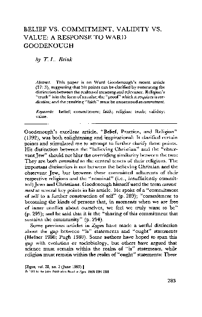 (PDF) Belief vs. Commitment, Validity vs. Value: A Response to Ward ...