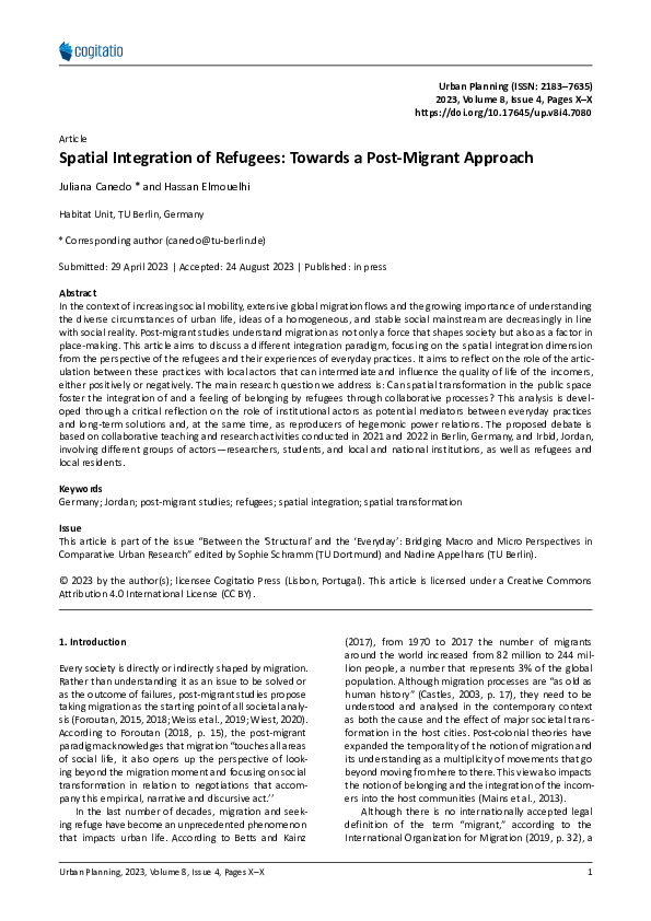 (PDF) Spatial Integration of Refugees: Towards a Post-Migrant Approach