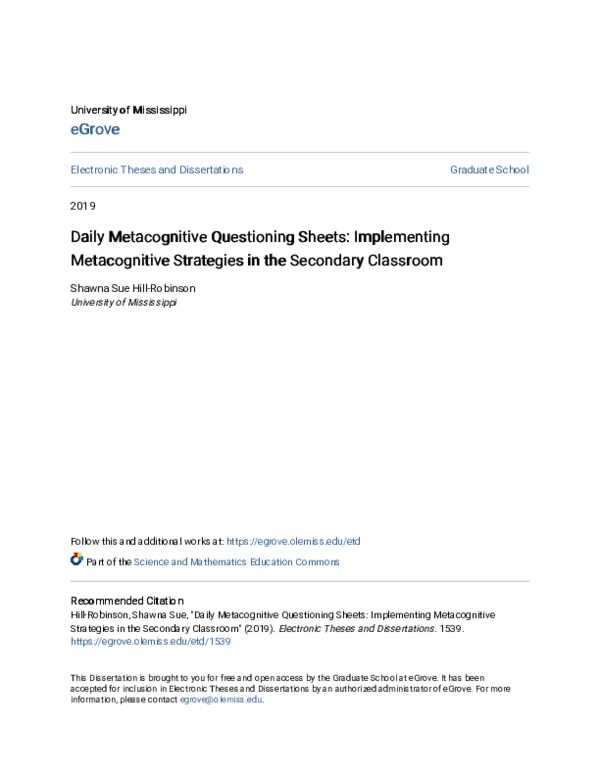 (PDF) Daily Metacognitive Questioning Sheets: Implementing ...