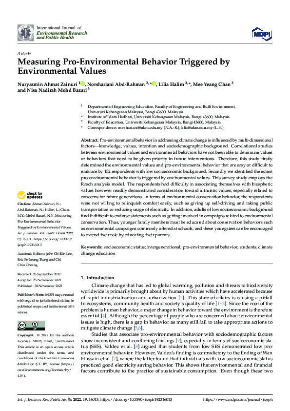 (PDF) Measuring Pro-Environmental Behavior Triggered by Environmental ...