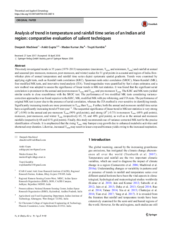 (PDF) Analysis of trend in temperature and rainfall time series of an ...