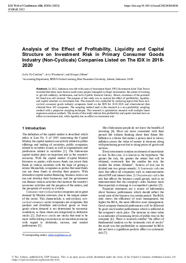 (PDF) Analysis of the Effect of Profitability, Liquidity and Capital ...