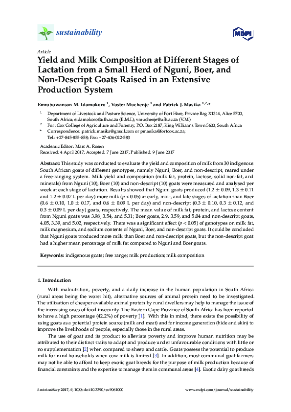(PDF) Yield and Milk Composition at Different Stages of Lactation from ...