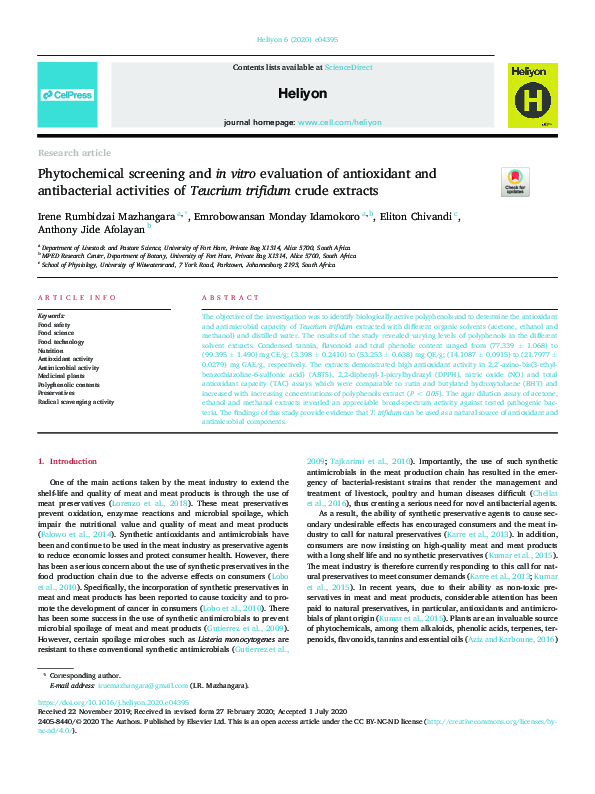 (PDF) Phytochemical screening and in vitro evaluation of antioxidant ...