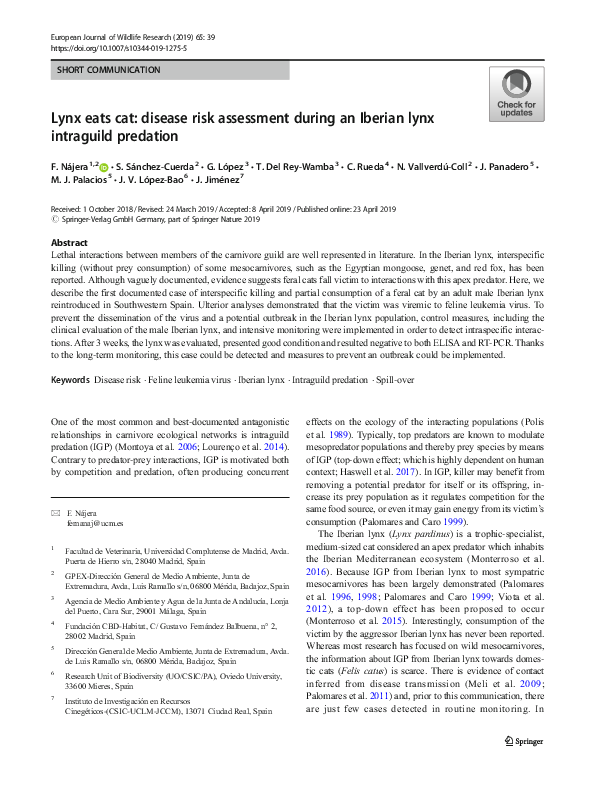 (PDF) Lynx eats cat: disease risk assessment during an Iberian lynx ...