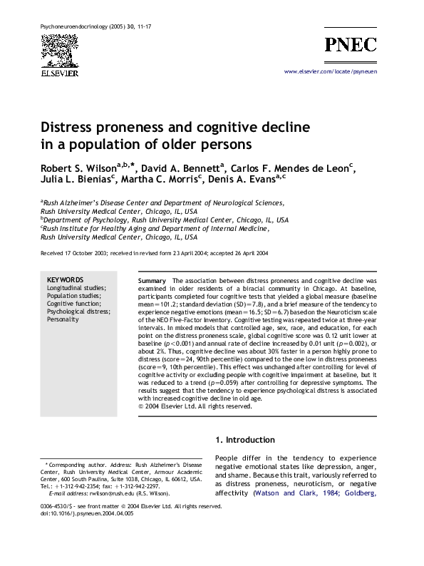 (PDF) Distress proneness and cognitive decline in a population of older ...