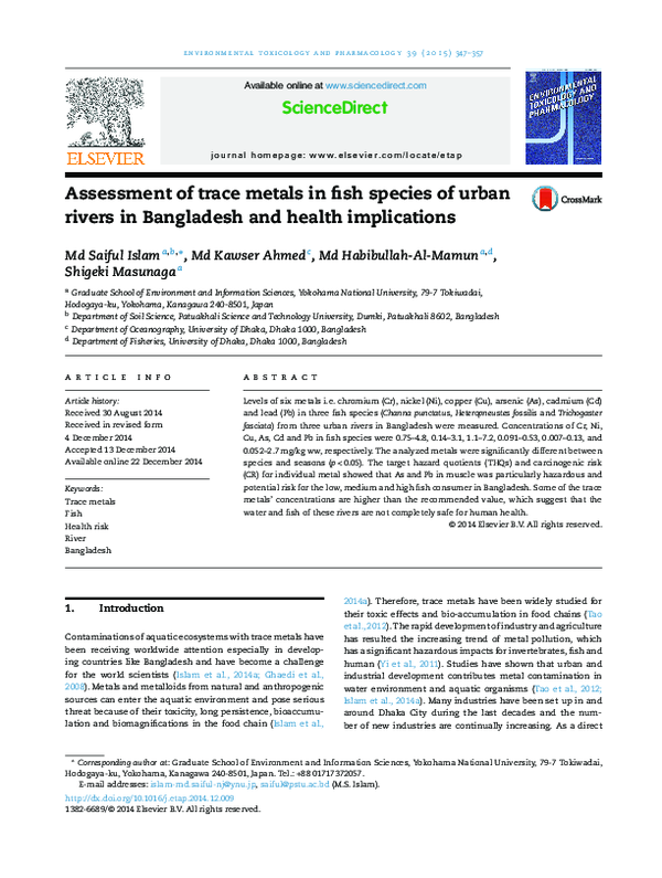 (PDF) Assessment of trace metals in fish species of urban rivers in ...