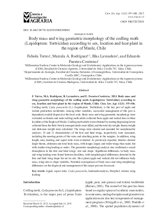(PDF) Body mass and wing geometric morphology of the codling moth ...