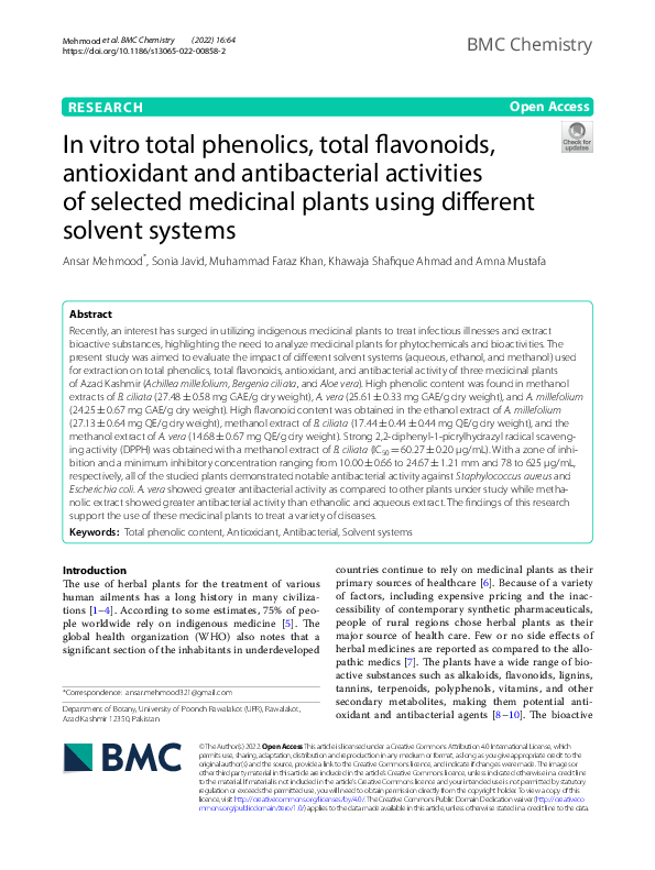 (PDF) In vitro total phenolics, total flavonoids, antioxidant and ...