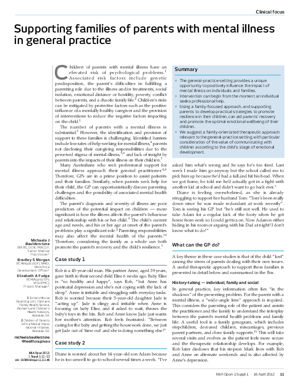 (PDF) Supporting families of parents with mental illness in general ...