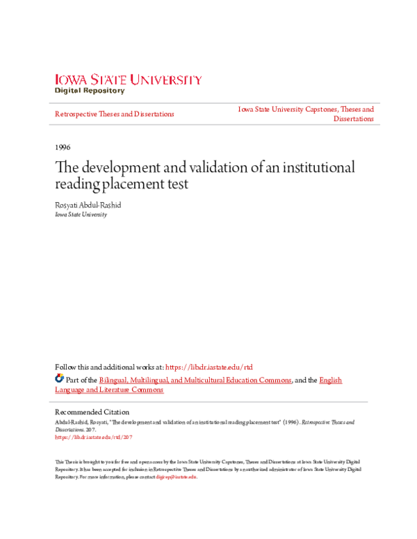 (PDF) The development and validation of an institutional reading ...