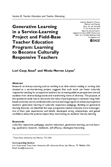 (PDF) Generative Learning in a Service-Learning Project and Field-Base ...