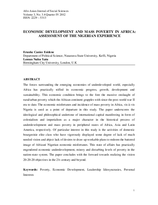 (PDF) Economic Development and Mass Poverty in Africa: Assessment of ...