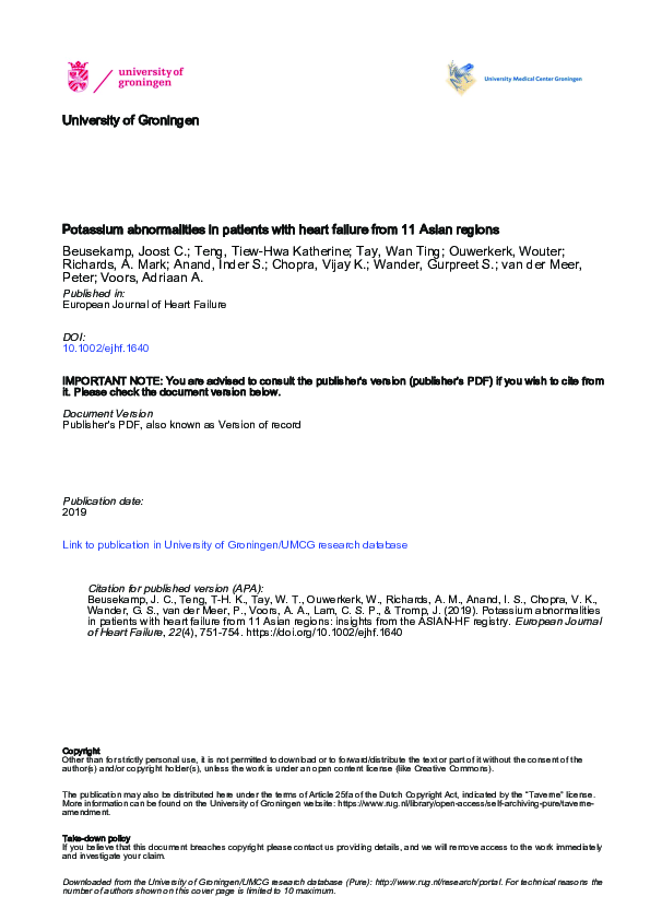 (PDF) Potassium abnormalities in patients with heart failure from 11 ...