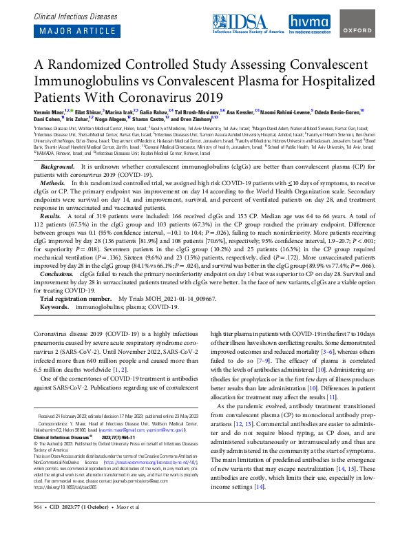(PDF) A Randomized Controlled Study Assessing Convalescent ...