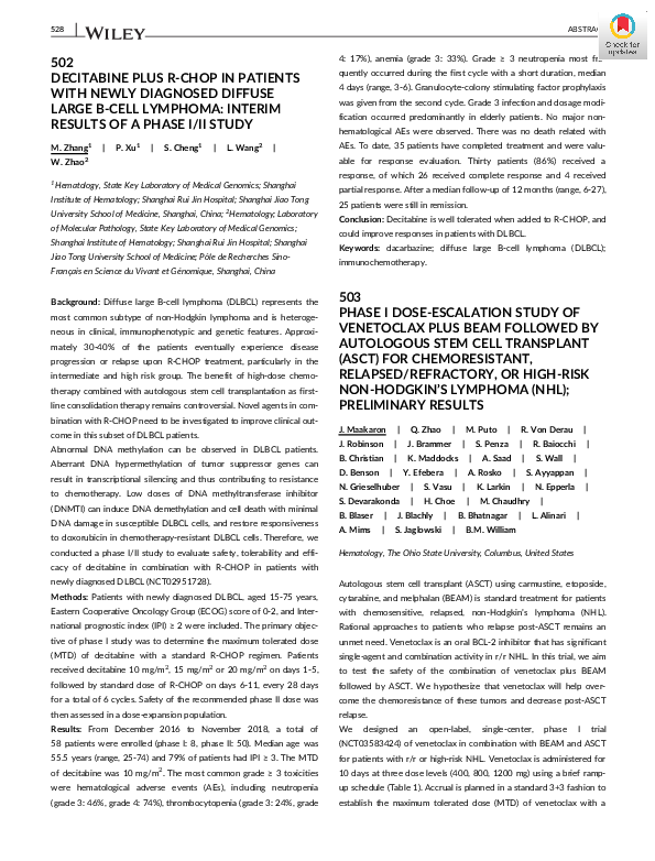 (PDF) Phase I Dose‐Escalation Study of Venetoclax Plus Beam Followed by ...