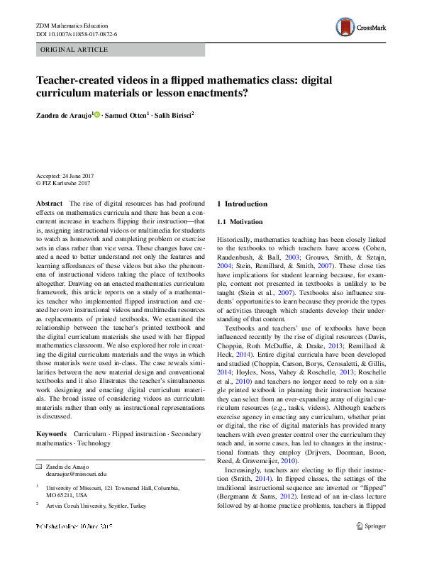 (PDF) Teacher-created videos in a flipped mathematics class: digital ...