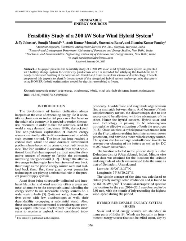 (PDF) Feasibility Study of a 200 kW Solar Wind Hybrid System