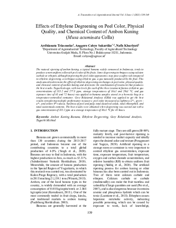 (PDF) Effects of Ethylene Degreening on Peel Color, Physical Quality ...