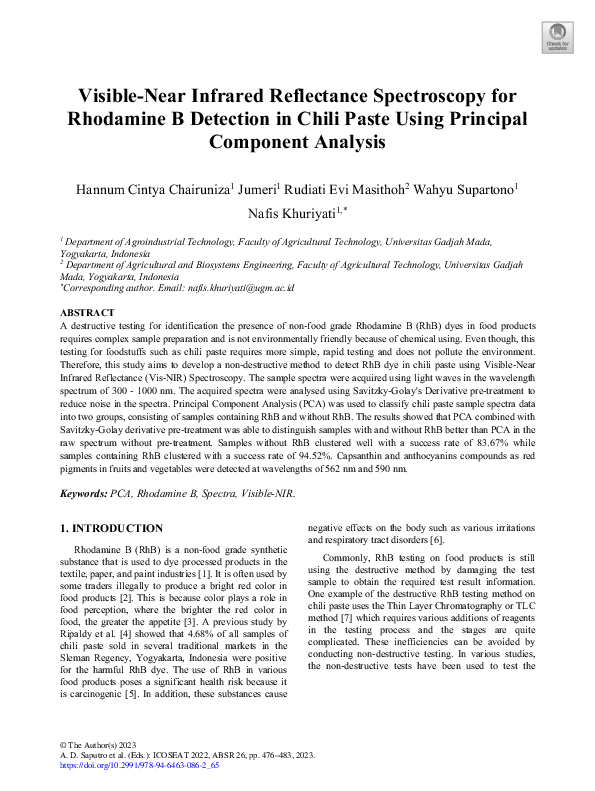 (PDF) Visible-Near Infrared Reflectance Spectroscopy for Rhodamine B ...