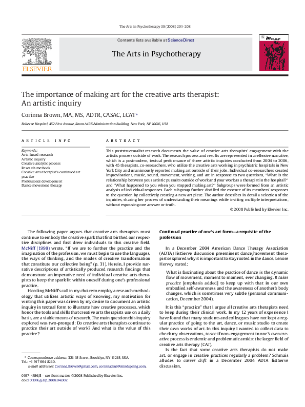 (PDF) The importance of making art for the creative arts therapist: An ...