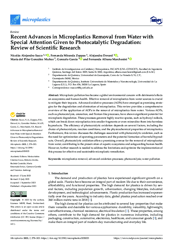 (PDF) Recent Advances in Microplastics Removal from Water with Special ...
