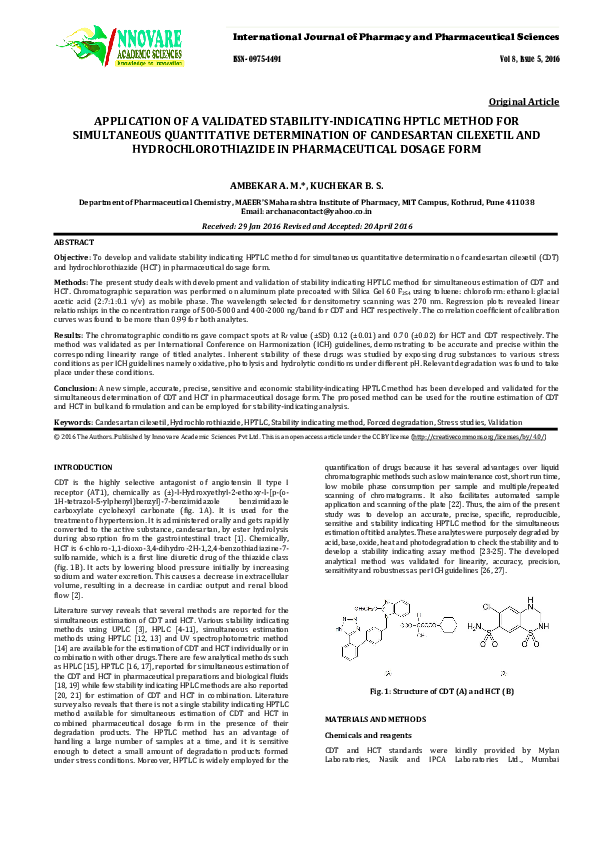 (PDF) APPLICATION OF A VALIDATED STABILITY-INDICATING HPTLC METHOD FOR ...