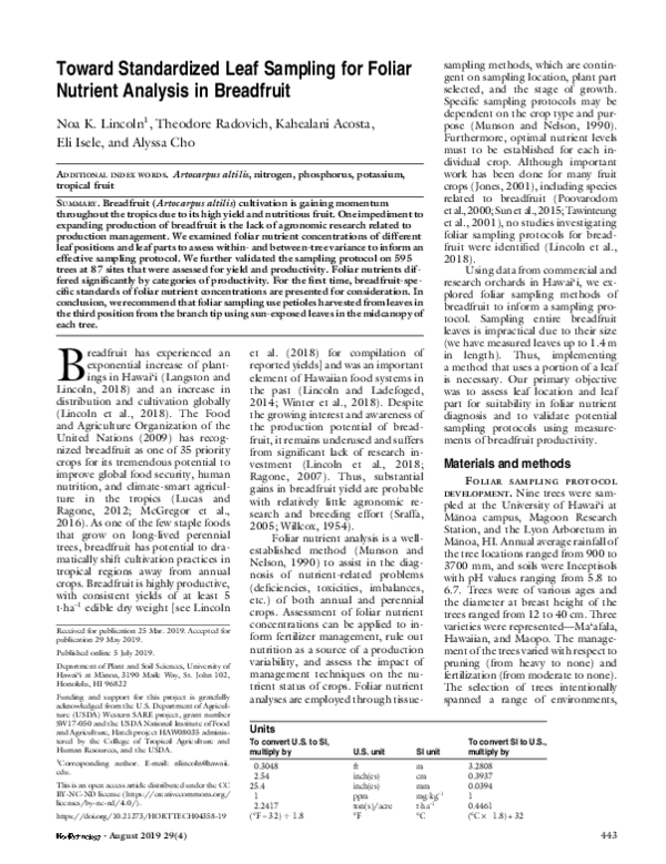 (PDF) Foliar Sampling Techniques and Seasonal Variation in Leaf ...