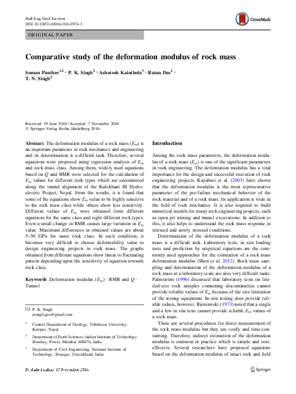 (PDF) Comparative study of the deformation modulus of rock masses—a ...