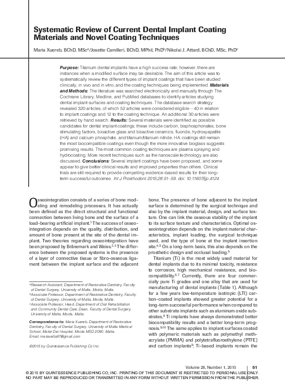 (PDF) Systematic Review of Current Dental Implant Coating Materials and ...