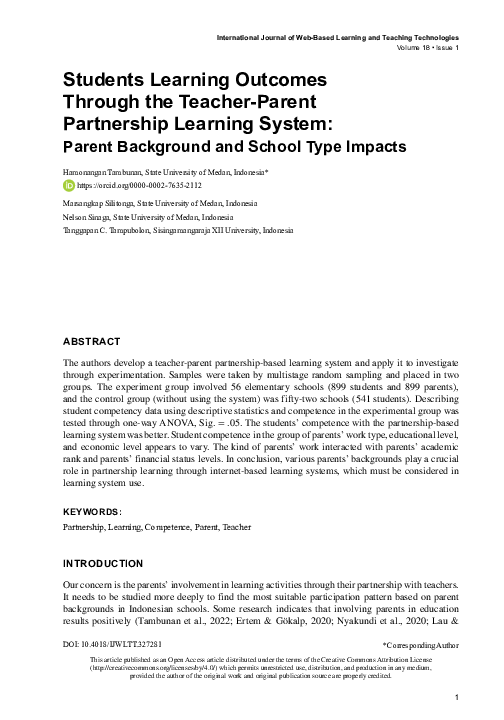 (PDF) Students Learning Outcomes Through the Teacher-Parent Partnership ...