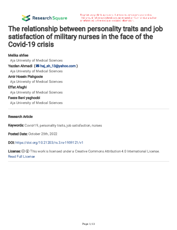 (PDF) The relationship between personality traits and job satisfaction ...