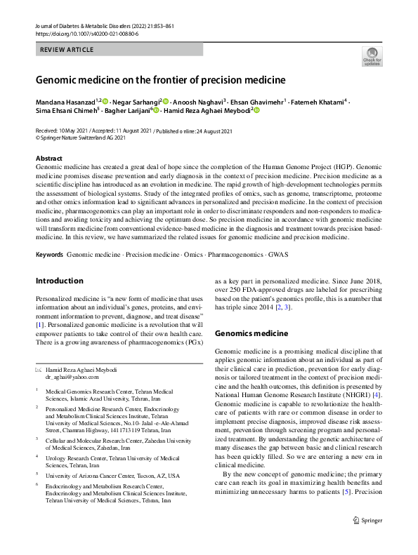 (PDF) Genomic medicine on the frontier of precision medicine