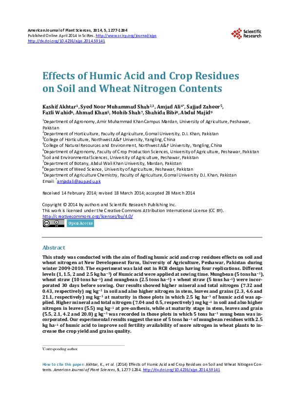 (PDF) Effects of Humic Acid and Crop Residues on Soil and Wheat ...