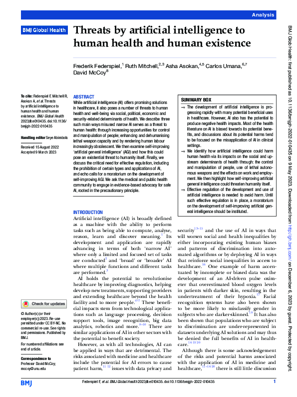 (PDF) Threats by artificial intelligence to human health and human ...