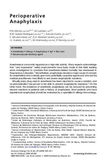 (PDF) Perioperative Anaphylaxis