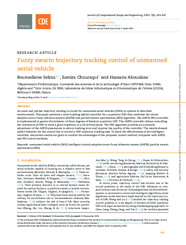 (PDF) Fuzzy swarm trajectory tracking control of unmanned aerial vehicle