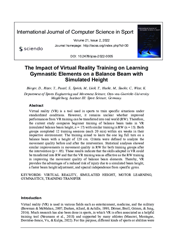 (PDF) The Impact of Virtual Reality Training on Learning Gymnastic ...