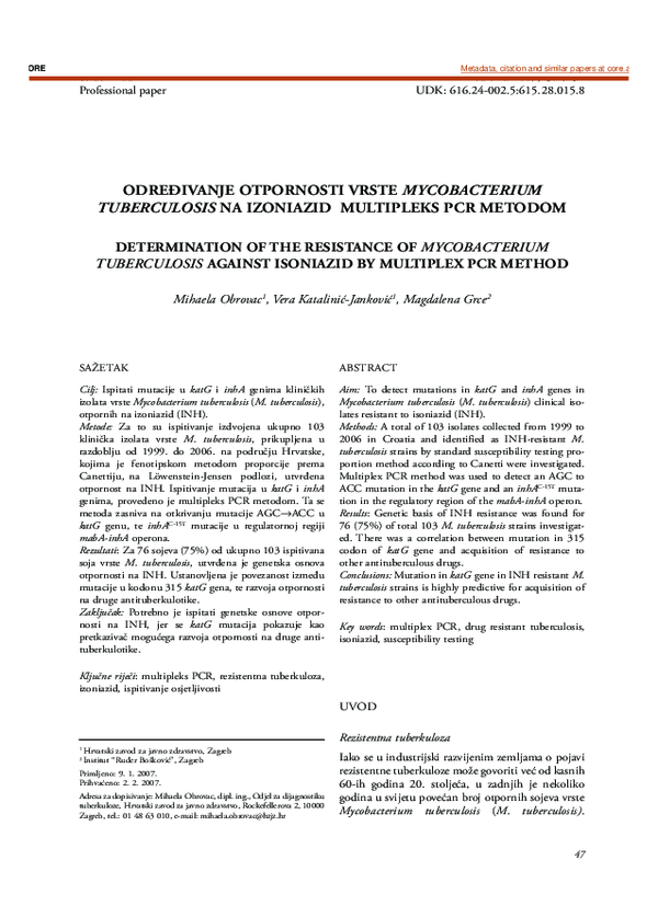 (PDF) Determination Of The Resistance Of Mycobacterium Tuberculosis ...