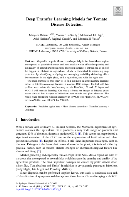 (PDF) Deep Transfer Learning Models for Tomato Disease Detection