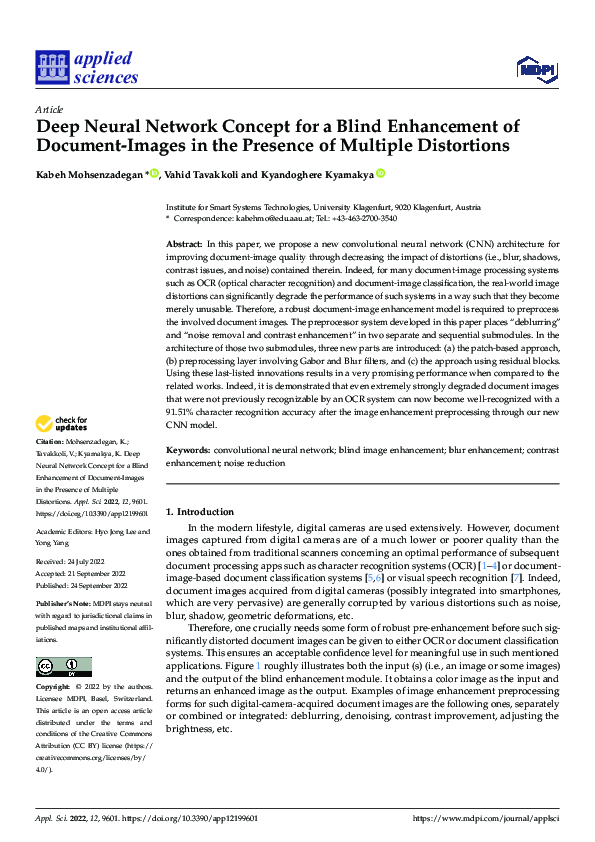 (PDF) Deep Neural Network Concept for a Blind Enhancement of Document ...
