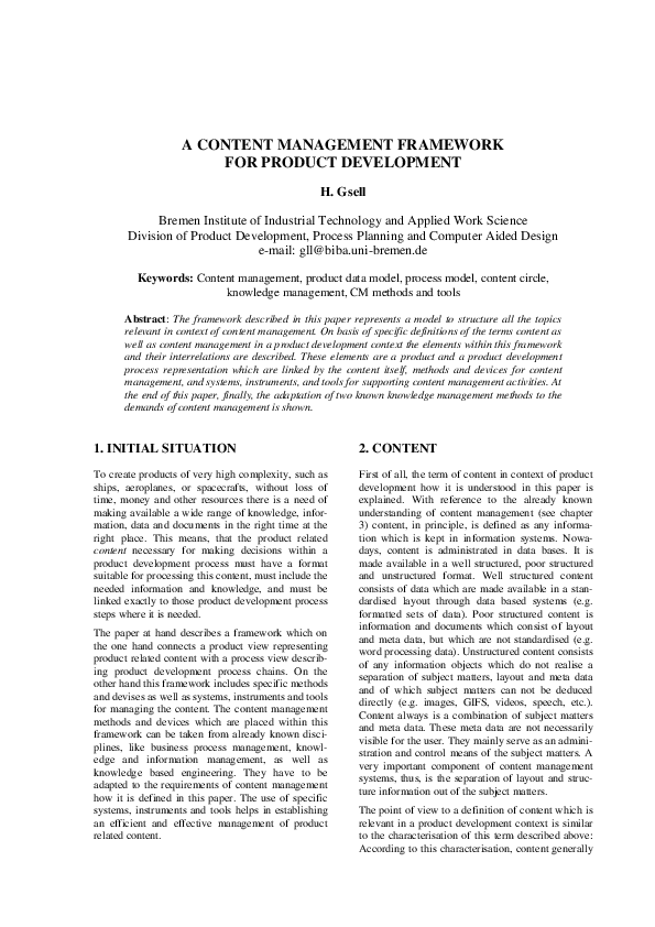 (PDF) A Content Management Framework for Product Development