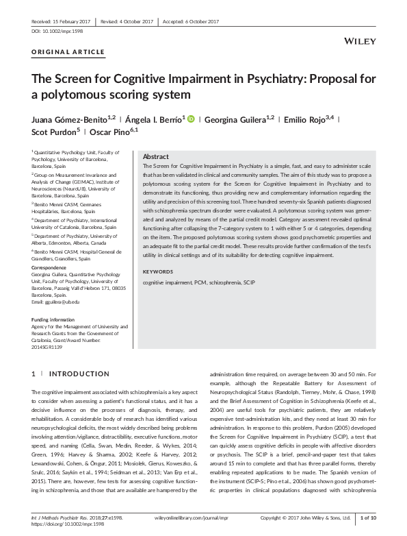 (PDF) The Screen for Cognitive Impairment in Psychiatry: Proposal for a ...