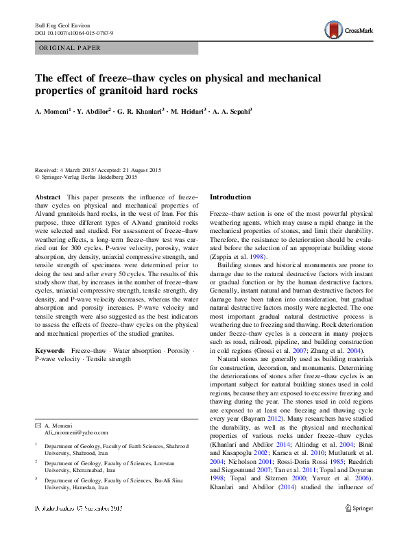 (PDF) The effect of freeze–thaw cycles on physical and mechanical ...