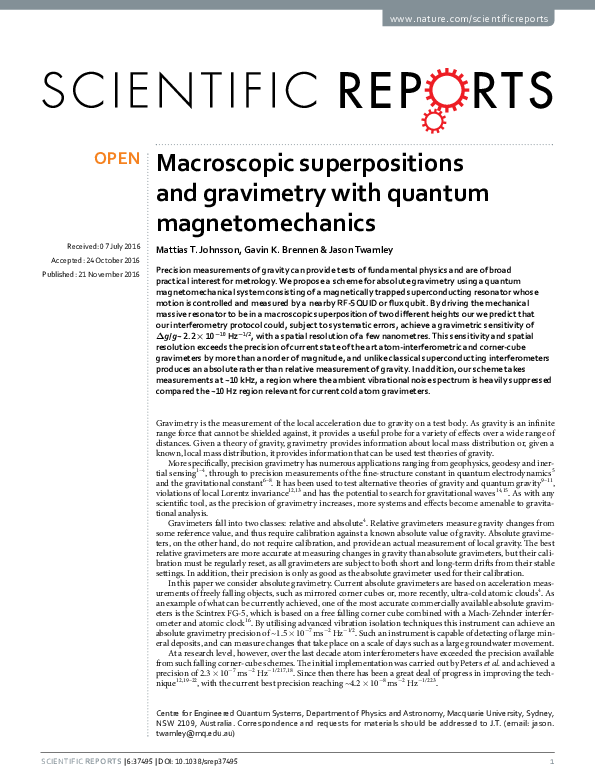 (PDF) Macroscopic superpositions and gravimetry with quantum ...