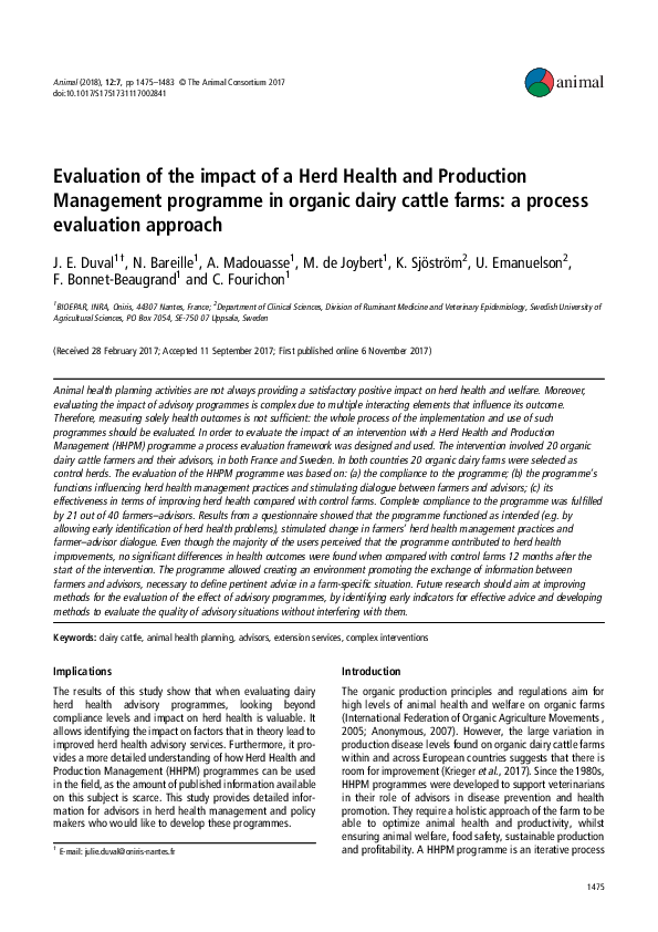 (PDF) Evaluation of the impact of a Herd Health and Production ...